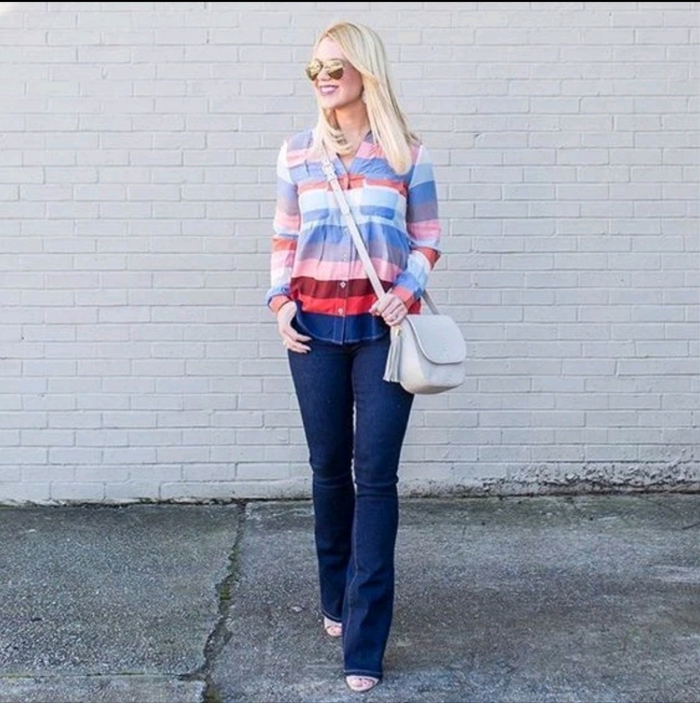 Anthropologie Maeve | Winwood Multicolor Pink Stripe Button Down Blouse Size 12